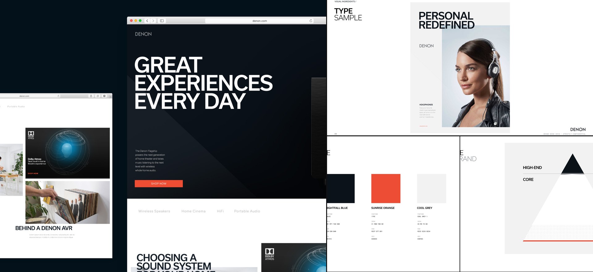 Denon brand system — digital design, color palette, and product website